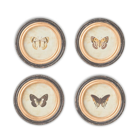 Black Round Framed Butterfly Prints w/ Blk & Gold