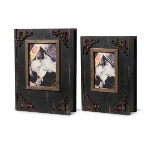 Black Wooden Book Box w/ Photo Frames