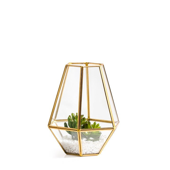 Oro Hexagon 7.75h" Glass Hurricane