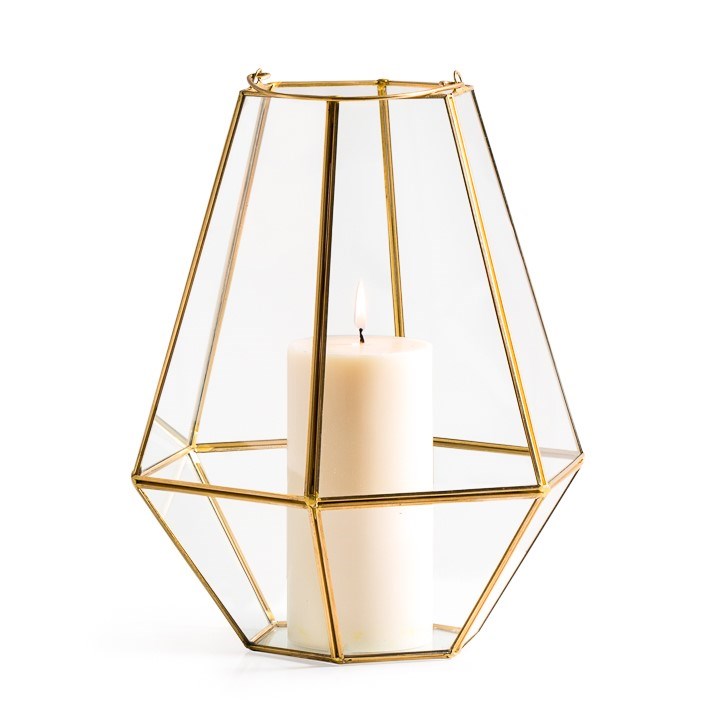 Oro Hexagon 11.5h" Glass Hurricane with Handle
