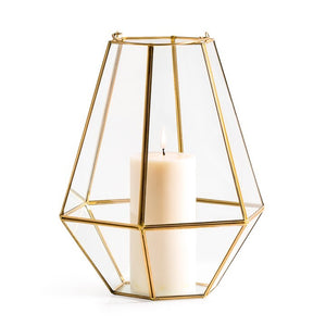 Oro Hexagon 11.5h" Glass Hurricane with Handle