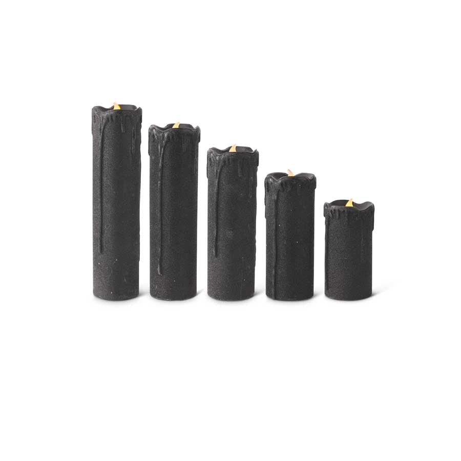 Set of 5 Black Glitter Resin LED Candles w/ Timers