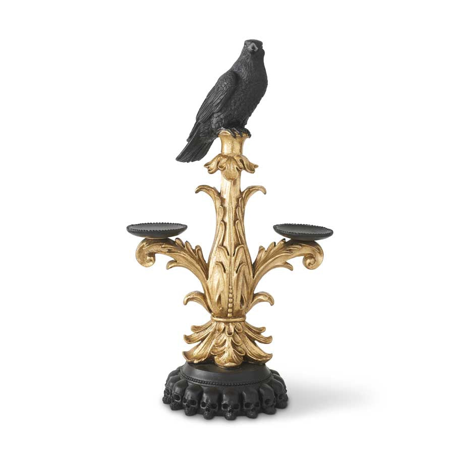 Gold & Black Candelabra w/ Black Crow & Skulls