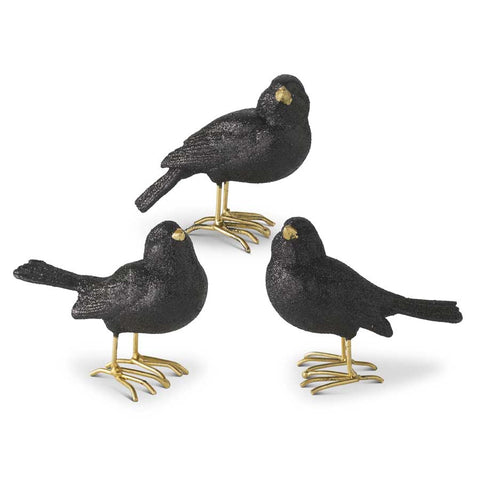 Glittered Black Resin Bird w/ Gold Feet