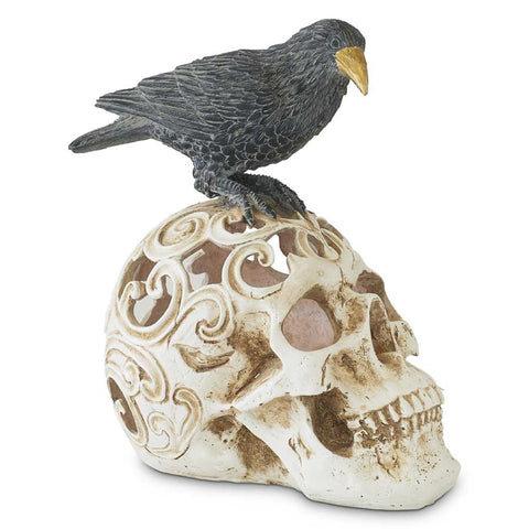 Scroll Cut Skull w/ Perched Crow