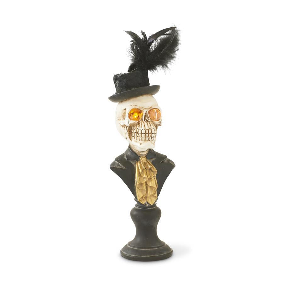 Skeleton Bust w/ LED Eyes on Pedestal w/ tie.