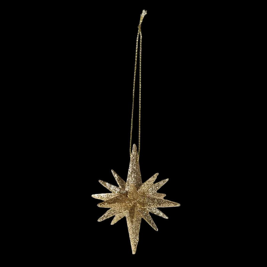 2 Inch 9 Point Gold Glitter Star Ornament