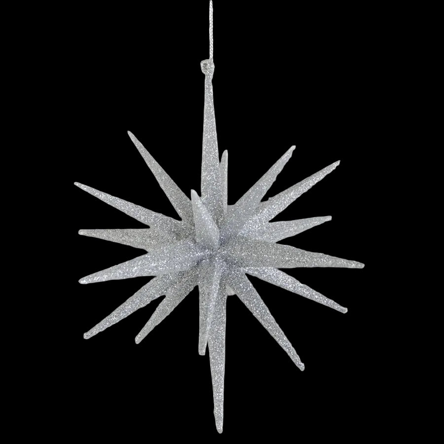 8” 18 Point Silver Glitter Star Ornament
