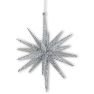 8” 18 Point Silver Glitter Star Ornament