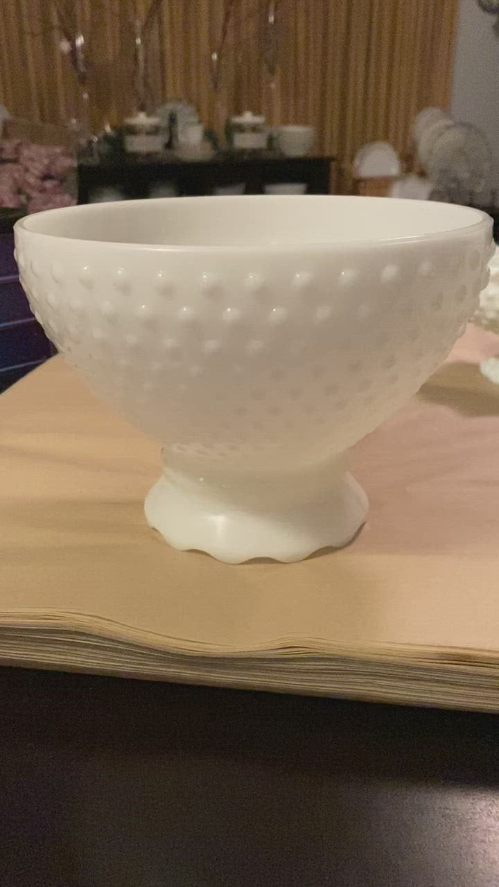 Vintage Hobnail White Milk Glass Epergne/ Bowl