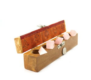 Rose Quartz Platonic Solids Set in Wood Case