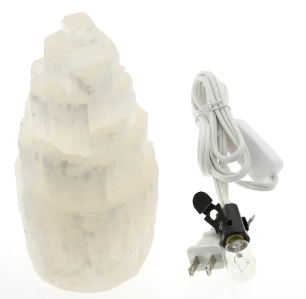 White Selenite (Satin Spar) Lamp 8”