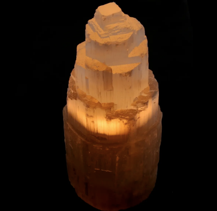 White Selenite (Satin Spar) Lamp 8”
