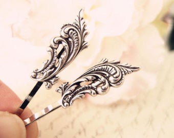 Victorian Style Silver Plated Hair Bobby Pins