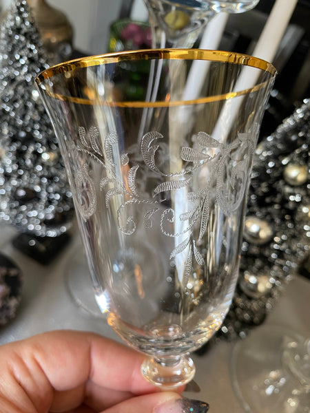 Vintage Etoile Crystal Wine Glasses w/ Gold Rims (3)