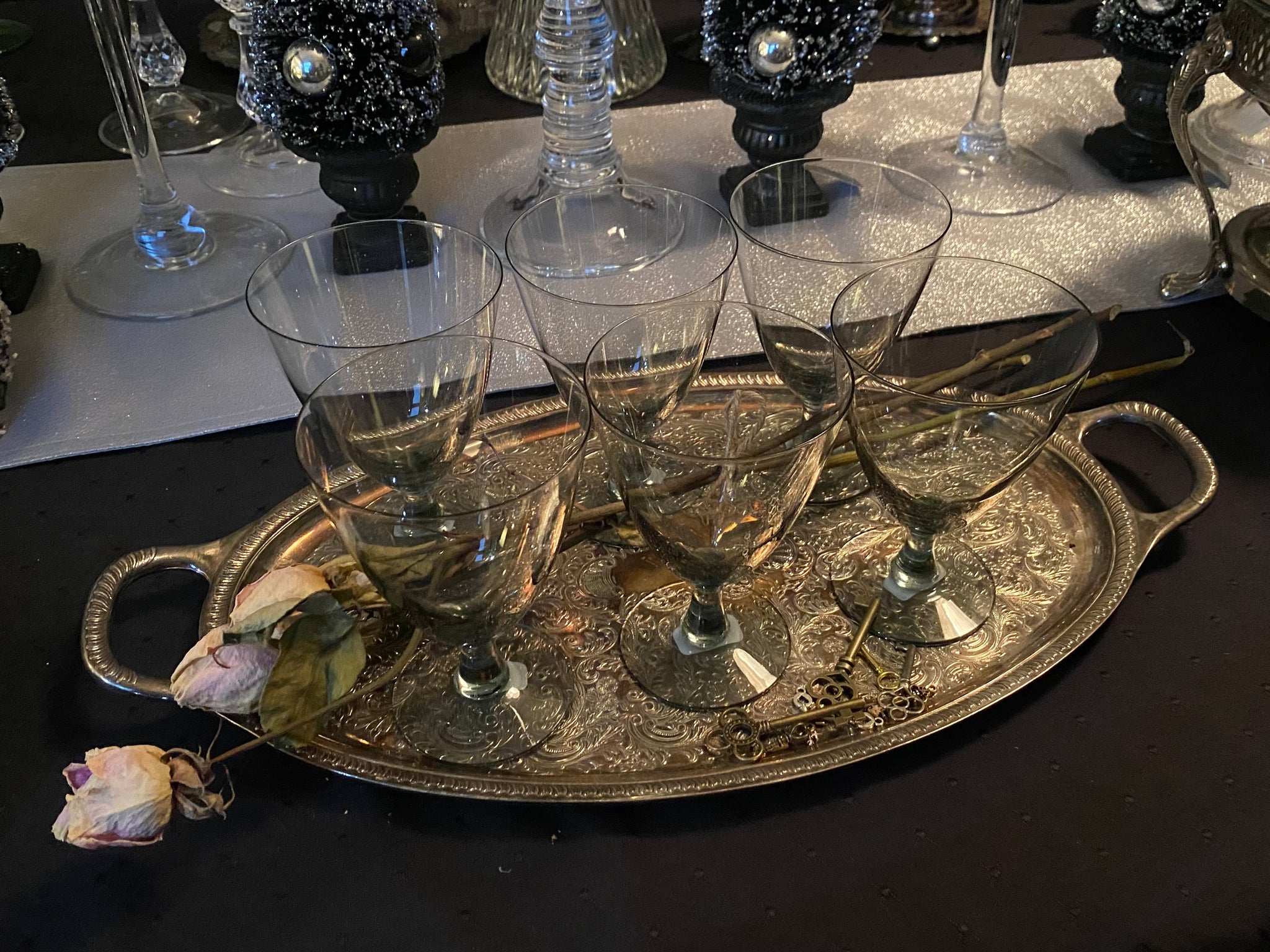 Vintage MCM Smoked Grey Stemmed Glasses (6)