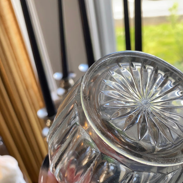 Vintage Stubby Clear Glass Vase w/ Daisy Pressed Base