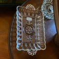 Clear Glass Tray w/ handles, pattern of bubbles & arabesques