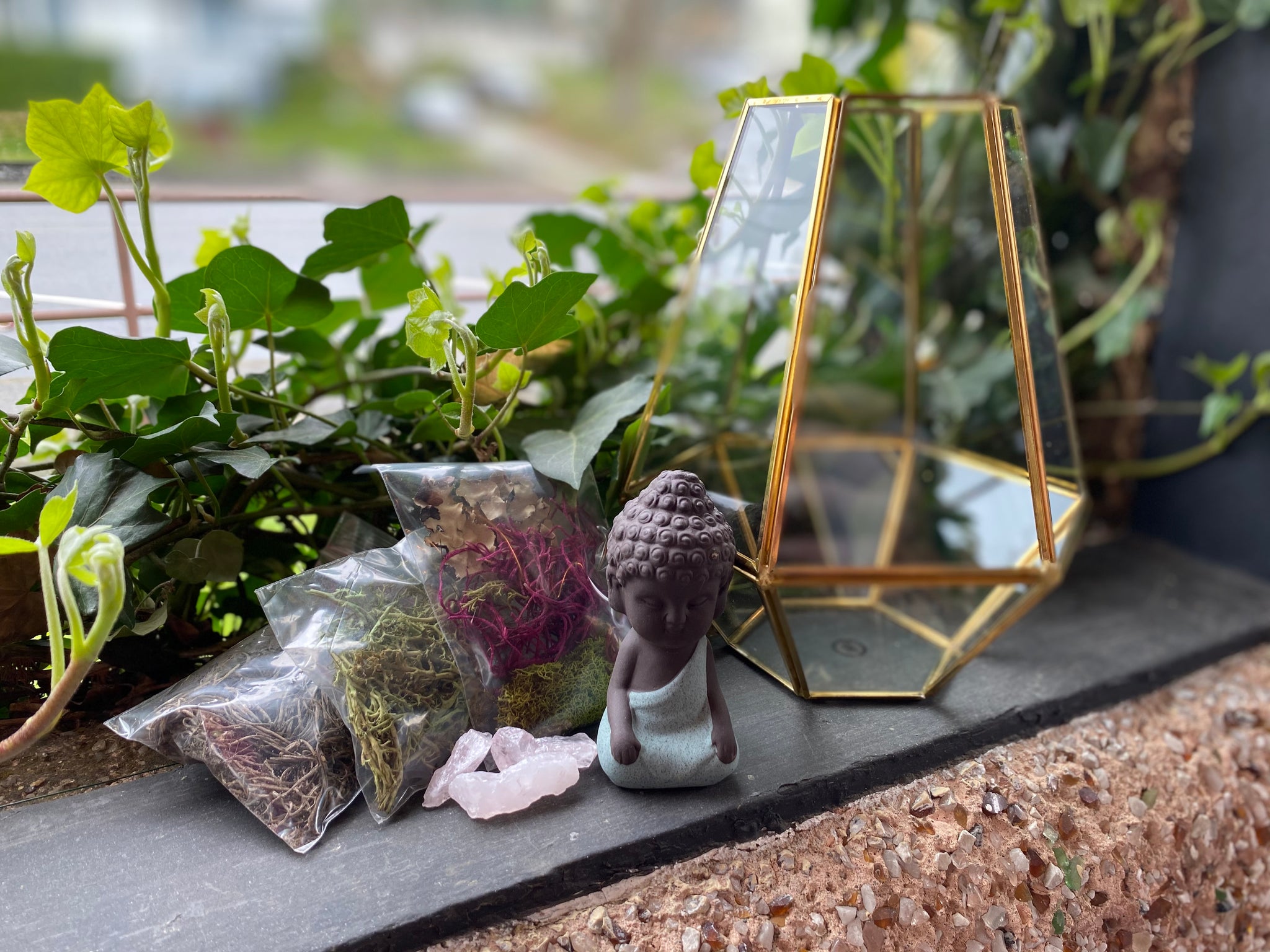 Crystal Rose Quartz Terrarium w/ Buddha Large Kit