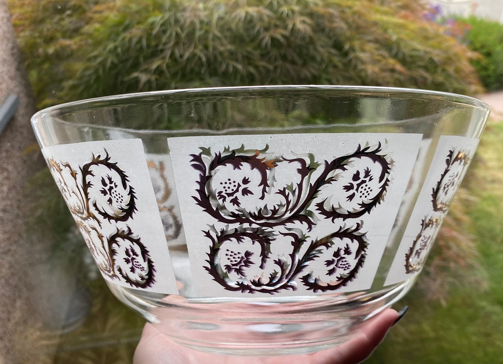 Mid Century Bowl w/ Gold & White Scrolls