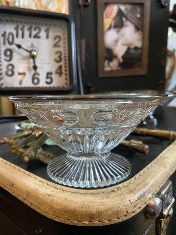 Clear Glass w/ Sterling Silver Overlay w/ a Ribbed Footed Bowl