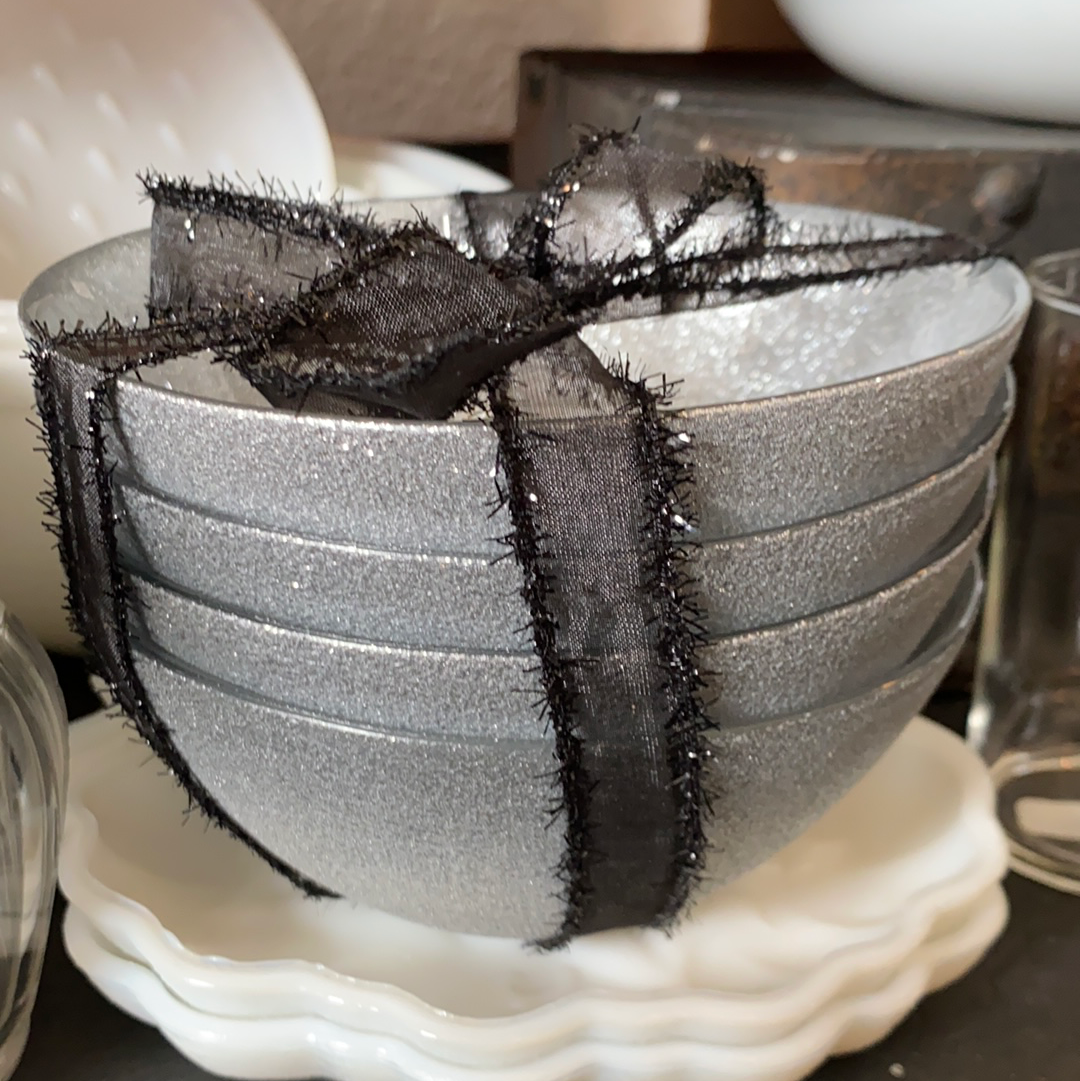 Art of Tabletop Akcam Turkish Glass Silver Bowls 4 pc set