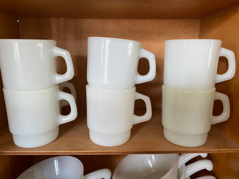 Milk Glass Stacking D Handle Mugs