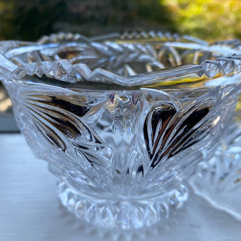 Vintage Cut Crystal Lidded Dish w/ Highlighted Gold