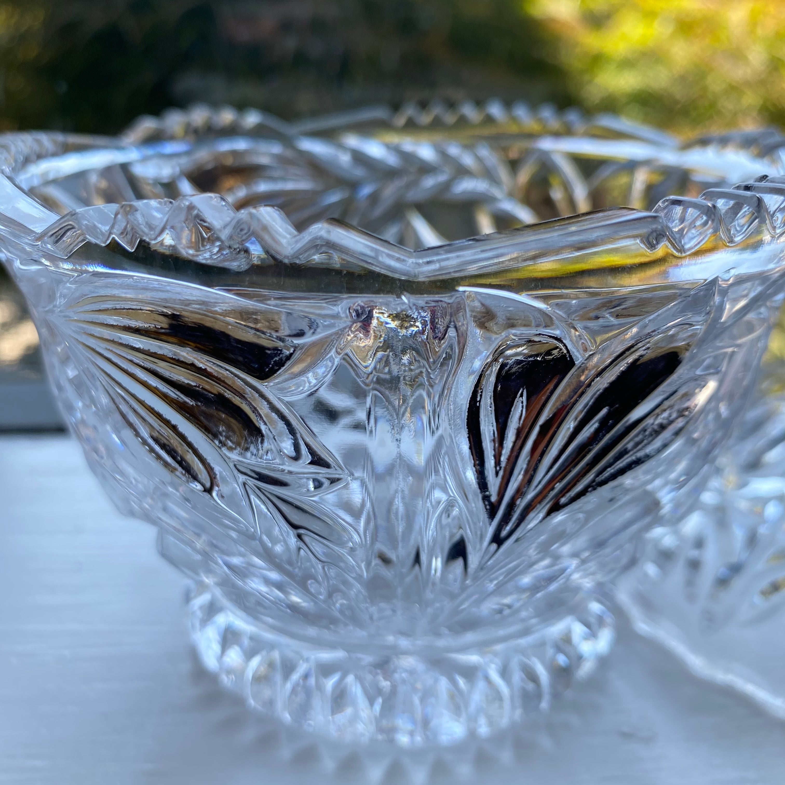 Vintage Cut Crystal Lidded Dish w/ Highlighted Gold
