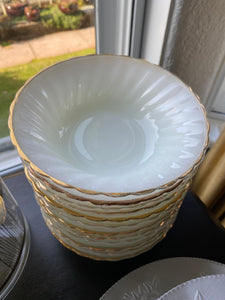 Anchor Hocking Fire King Cereal Bowl Milk Glass Swirl Golden Shell Lustre 6.5"