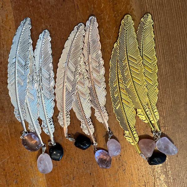 Feather Metal Bookmark w/ Crystals