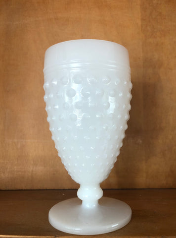 Anchor Hocking hobnail ladder patterned milk glass stemmed glass