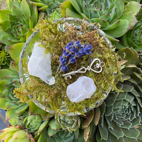 Fairy Garden Intention & Manifestation Dish w/ Quartz & Rose Quartz
