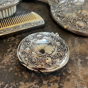 Silver Plated Embossed Floral Compact