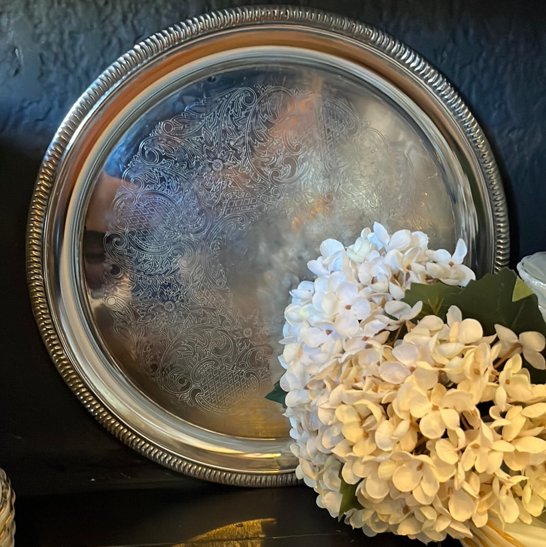 Vintage Ornate Silver Plated Offering Tray