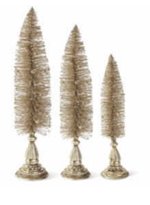Gold Glittered Brush Trees on Pedestal