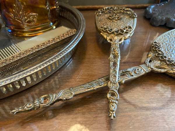 Vintage Brass Colored Vanity Set