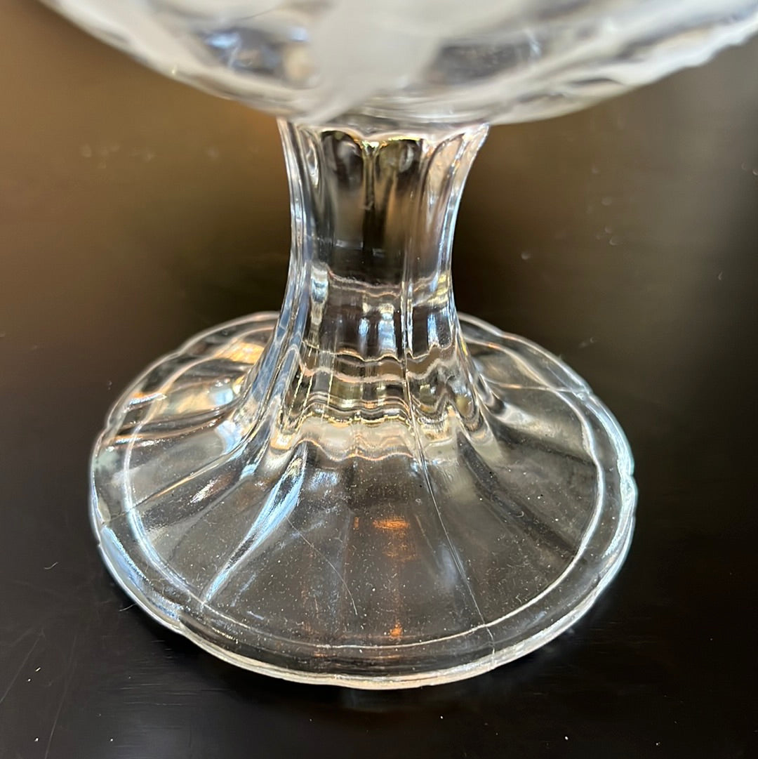 Frosted Rose Etched Footed Compote