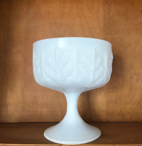 FTD White Glass Pedestal Planter w/ Oak Leaf Design