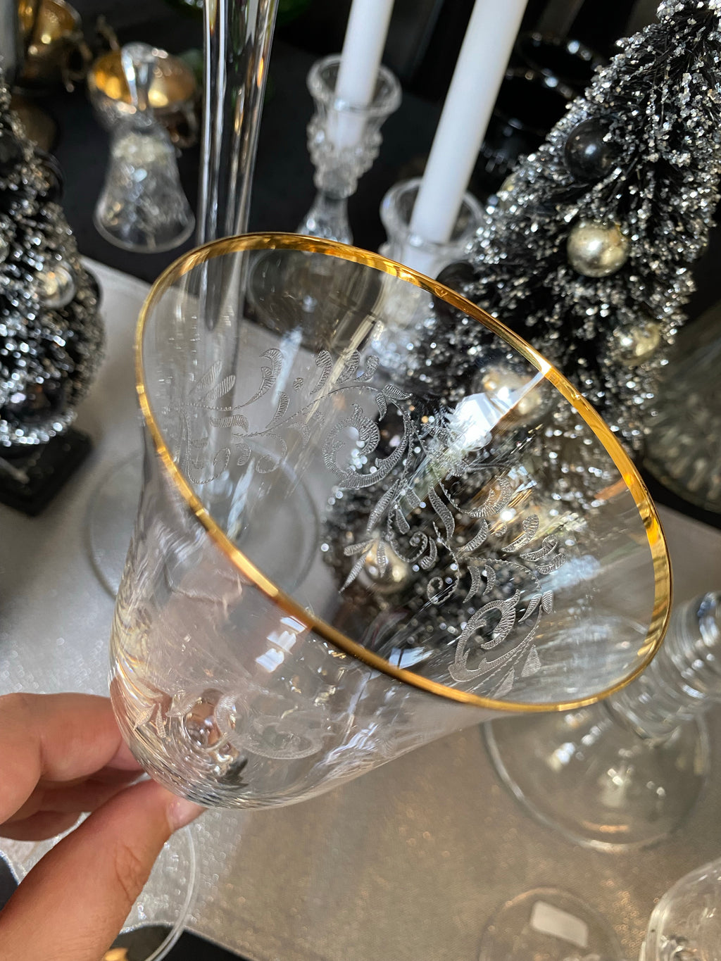Vintage Etoile Crystal Wine Glasses w/ Gold Rims (3)