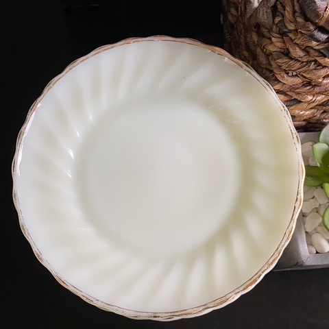 Anchor Hocking Fire King Side Plate Milk Glass Swirl Golden Shell Lustre 7 1/4”