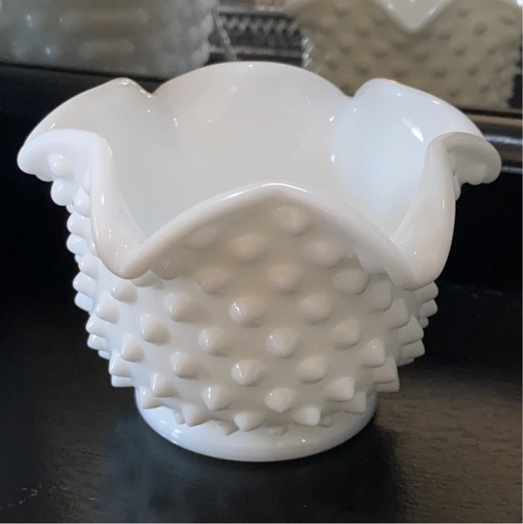 Vintage Milk Glass Hobnail Squat Vase