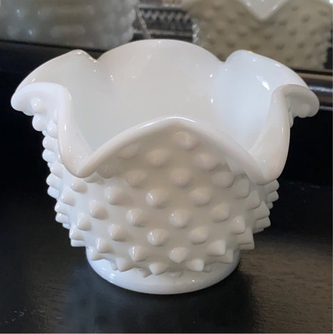 Vintage Milk Glass Hobnail Squat Vase