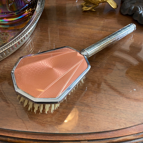 Vintage Art Deco Peach & Silver Hair Brush