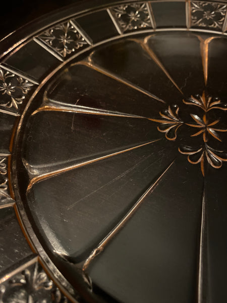 Pink Depression Glass fleur-de lis sandwich plate