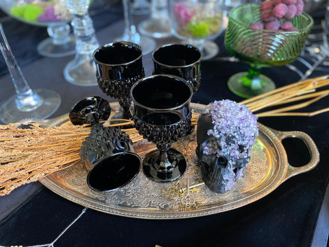 Vintage Tiara Cameo Black Indiana Glass Diamond Point Goblets