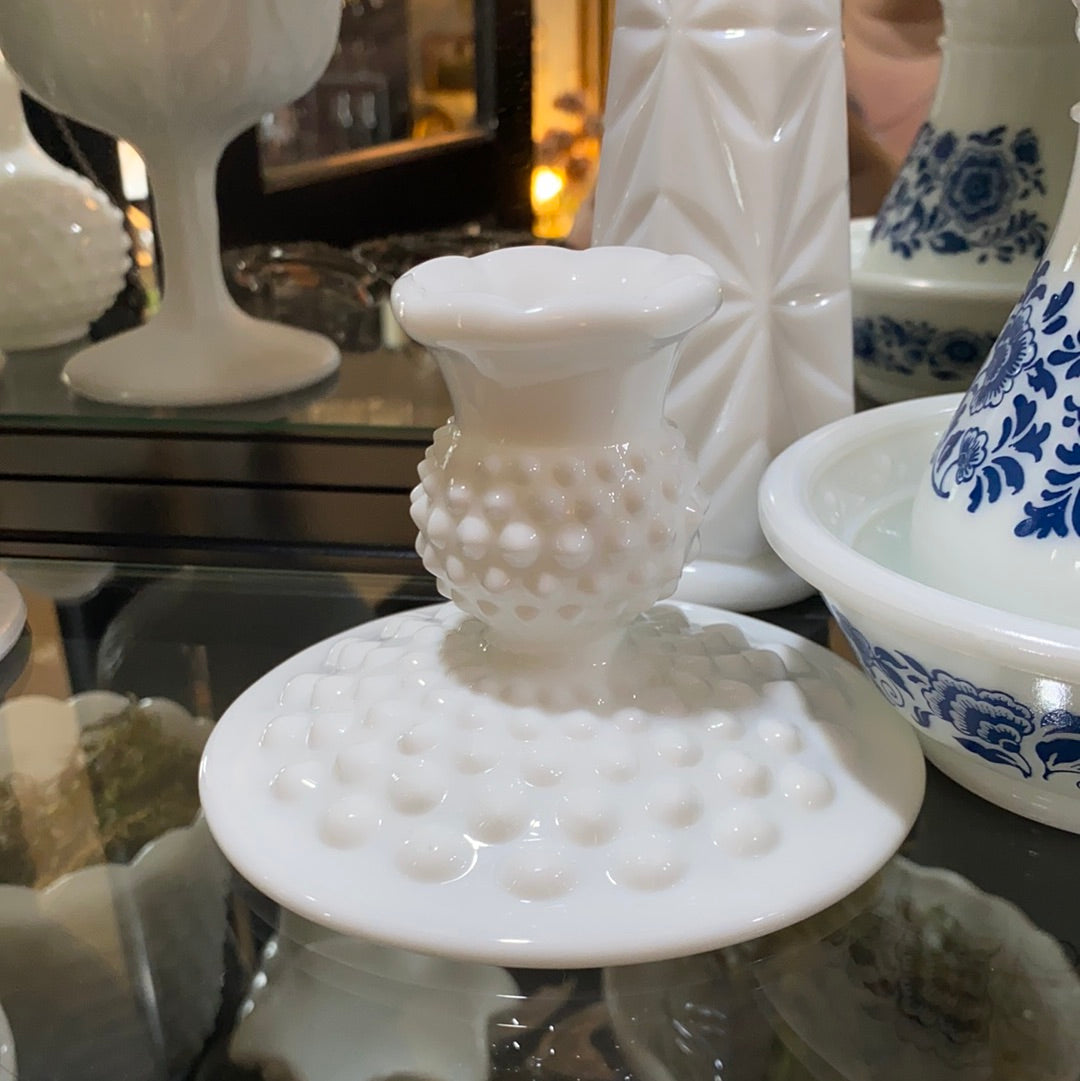 Vintage Hobnail Milk Glass Candle Stick Holder