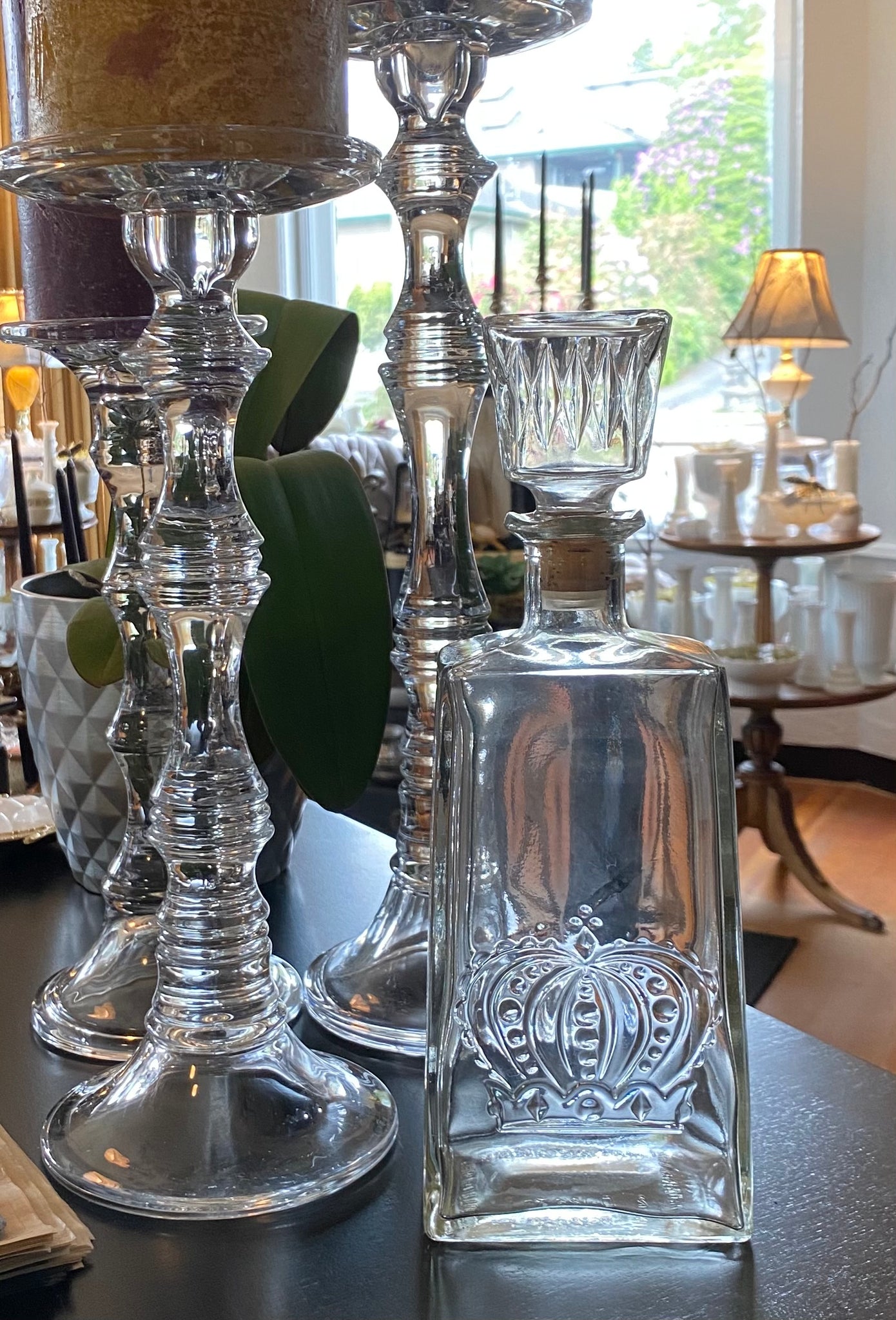 Vintage Whiskey Crown Royal Bottle Glass Decanter w/ Stopper