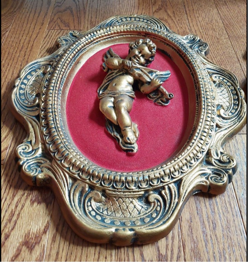 Antique Framed Musical Cherub