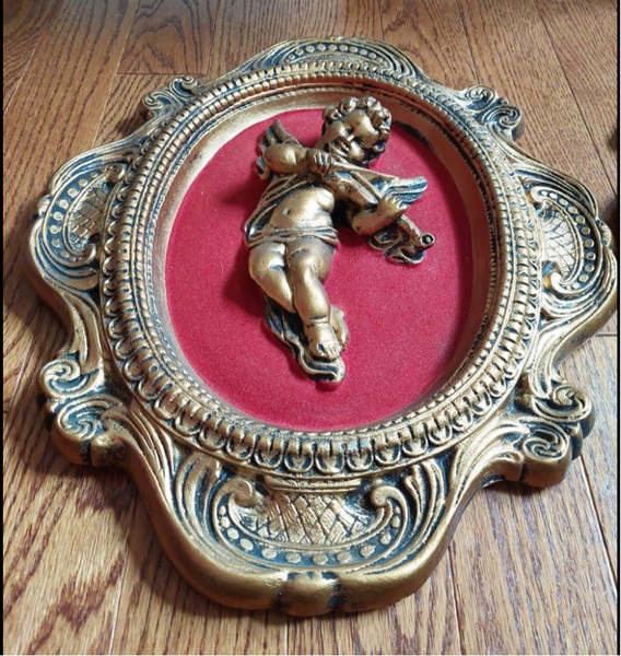Antique Framed Musical Cherub